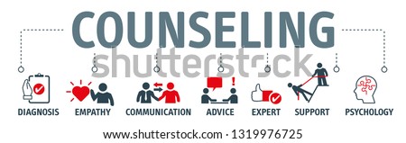 Banner counseling vector illustration concept. Therapy, diagnosis, empathy,  advice and support concept with icons