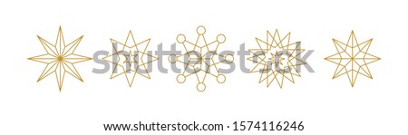 set of five stars - geometric line icons for christmas party invitation, decoration, festive texture isolated vector set