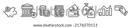Collection of Finance Related Vector Line Icons - Outline web icon set on white backround - Editable Stroke