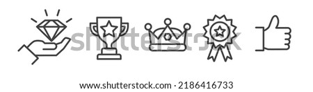 Collection of quality, award and Guarantee Vector Line Icons - Outline web icon set on white background - Editable Stroke