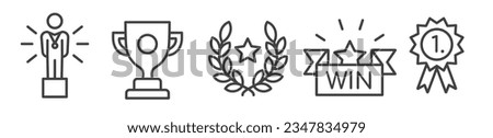 Collection of victory, winner, trophy and award Vector Line Icons - Outline web icon set on white background - Editable Stroke