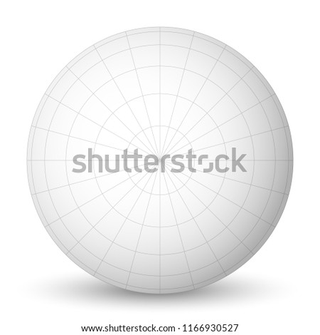 Pole view of blank planet Earth white globe with grid of meridians and parallels, or latitude and longitude. 3D vector illustration.