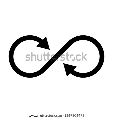 Infinity symbol icon with both side arrows. Concept of infinite, limitless and endless. Simple flat black vector design element.