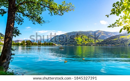 Lake Zell, German: Zeller See, and mountains on the backround. Zell am See, Austrian Alps, Austria. Photo stock © 