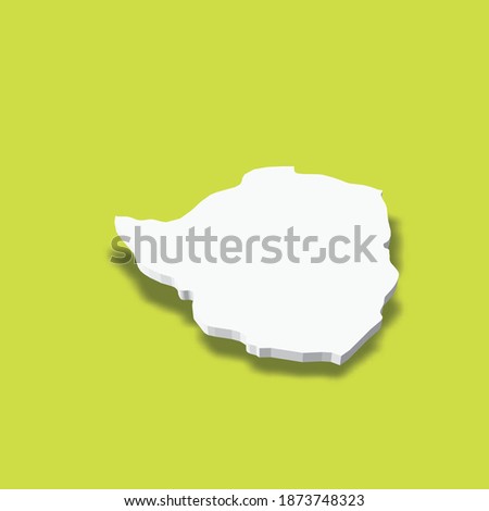 Zimbabwe - white 3D silhouette map of country area with dropped shadow on green background. Simple flat vector illustration.