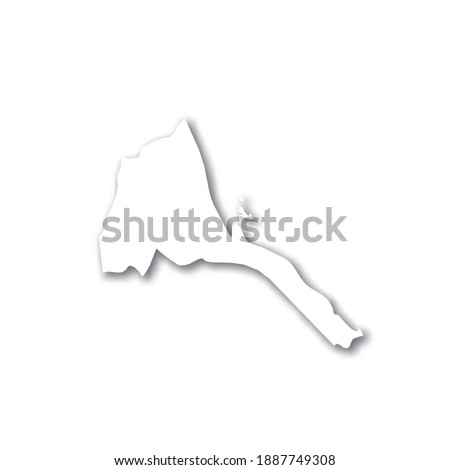 Eritrea - white 3D silhouette map of country area with dropped shadow on white background. Simple flat vector illustration.