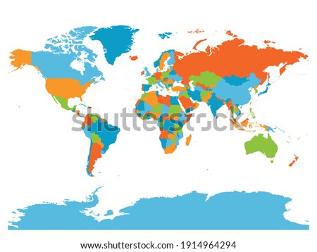 World map. High detailed blank political map of World. 5 colors scheme vector map on white background.