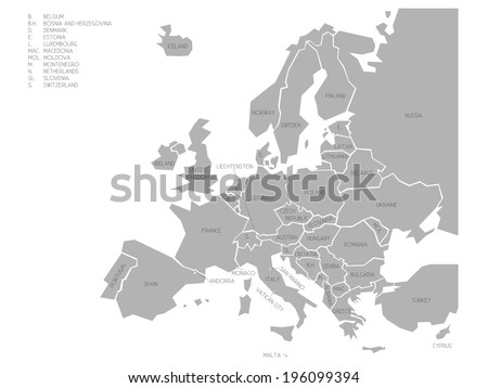 Political map of Europe with state names (vector illustration)