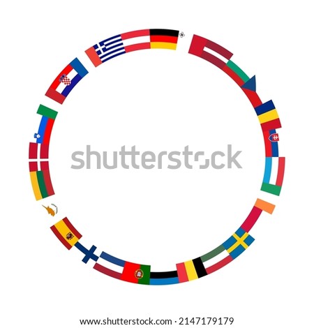 National flags EU countries in the circle