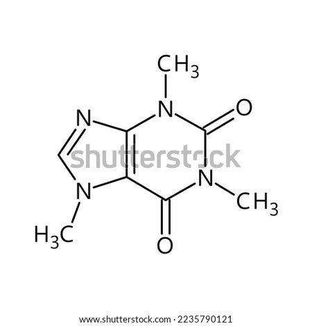 Caffeine molecular structure. Caffeine is central nervous system stimulant used as cognitive enhancer, increasing alertness and attentional performance. Vector structural formula of chemical compound.
