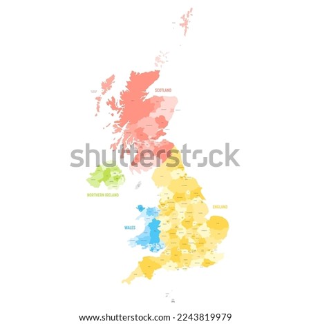 United Kingdom of Great Britain and Northern Ireland, UK. Metropolitan and non-metropolitan counties and unitary authorities of England, districts of Northern Ireland, council areas of Scotland Imagine de stoc © 