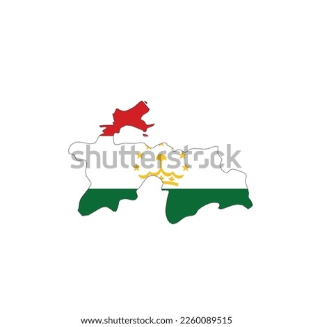 Tajikistan - national flag in a shape of country map silhouette with thin black outline. Simple flat vector icon.