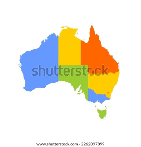 Australia political map of administrative divisions - states and teritorries. Blank colorful vector map.