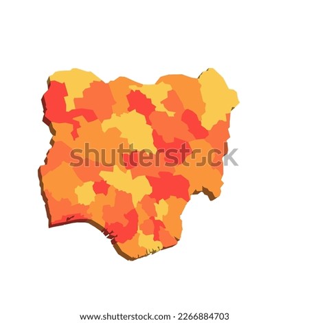 Nigeria political map of administrative divisions - states and federal capital territory. 3D map in shades of orange color.