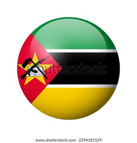 Mozambique flag - glossy circle badge. Vector icon.