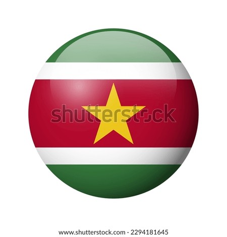 Suriname flag - glossy circle badge. Vector icon.