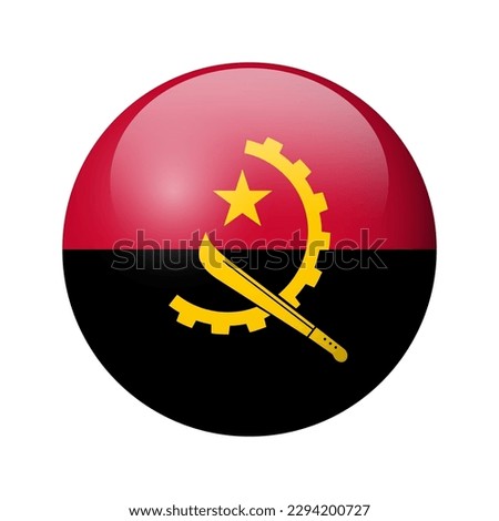 Angola flag - glossy circle badge. Vector icon.