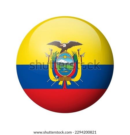 Ecuador flag - glossy circle badge. Vector icon.