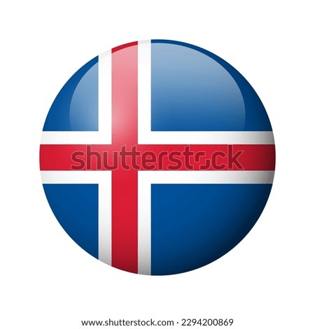 Iceland flag - glossy circle badge. Vector icon.
