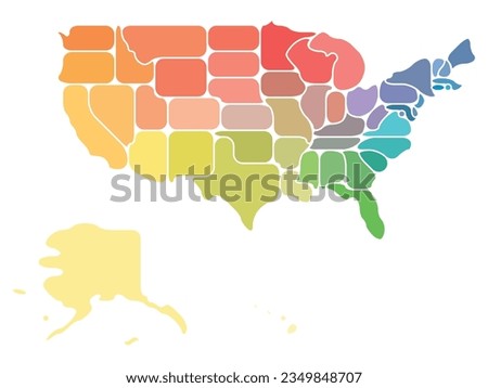 Simplified map of USA, United States of America. Retro style. Geometrical shapes of states with rounded borders. Simple flat blank vector map