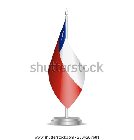 Chile flag - 3D mini flag hanging on desktop flagpole. Usable for summit or conference presentaiton. Vector illustration with shading.