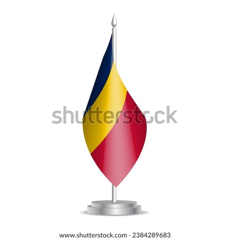 Chad flag - 3D mini flag hanging on desktop flagpole. Usable for summit or conference presentaiton. Vector illustration with shading.