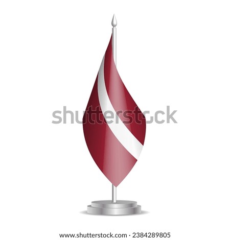 Latvia flag - 3D mini flag hanging on desktop flagpole. Usable for summit or conference presentaiton. Vector illustration with shading.