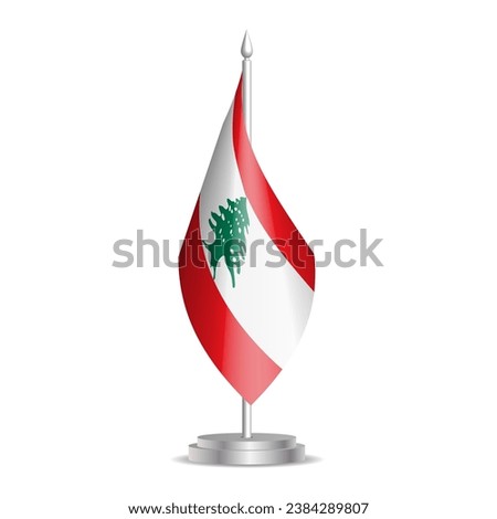 Lebanon flag - 3D mini flag hanging on desktop flagpole. Usable for summit or conference presentaiton. Vector illustration with shading.