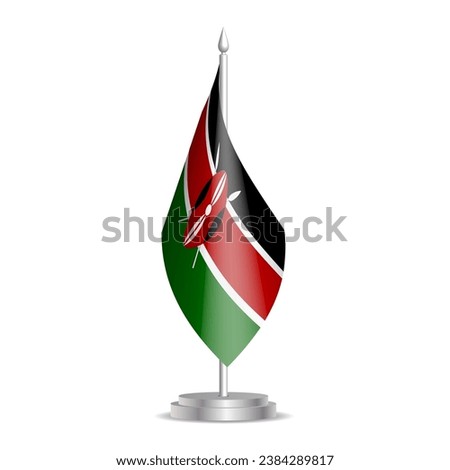 Kenya flag - 3D mini flag hanging on desktop flagpole. Usable for summit or conference presentaiton. Vector illustration with shading.