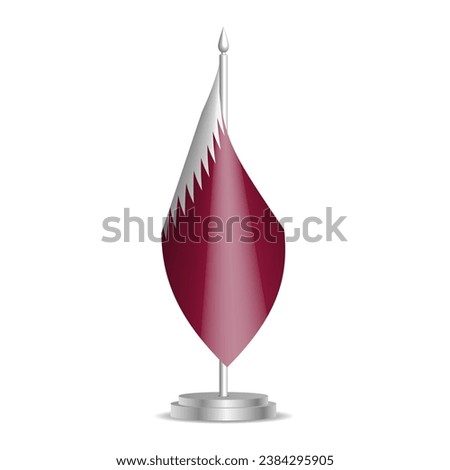 Qatar flag - 3D mini flag hanging on desktop flagpole. Usable for summit or conference presentaiton. Vector illustration with shading.