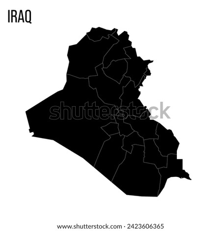 Iraq political map of administrative divisions - governorates and Kurdistan Region. Blank black map and country name title.