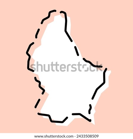 Luxembourg country simplified map. White silhouette with black broken contour on pink background. Simple vector icon