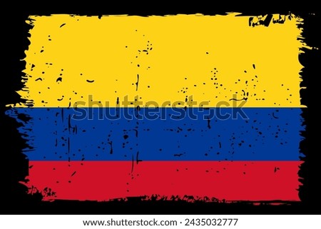 Colombia flag - vector flag with stylish scratch effect and black grunge frame.