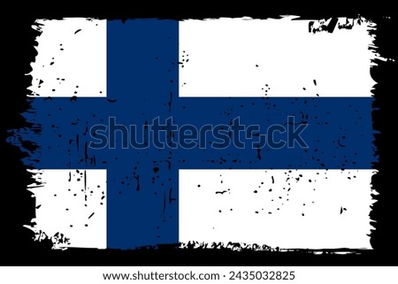 Finland flag - vector flag with stylish scratch effect and black grunge frame.