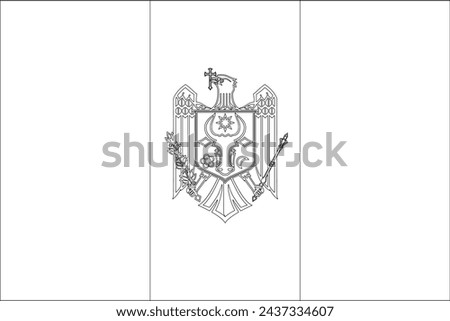 Moldova flag - thin black vector outline wireframe isolated on white background. Ready for colouring.