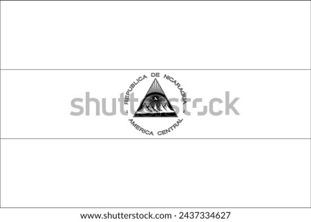 Nicaragua flag - thin black vector outline wireframe isolated on white background. Ready for colouring.