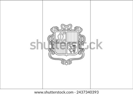 Andorra flag - thin black vector outline wireframe isolated on white background. Ready for colouring.