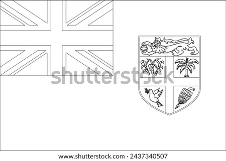 Fiji flag - thin black vector outline wireframe isolated on white background. Ready for colouring.