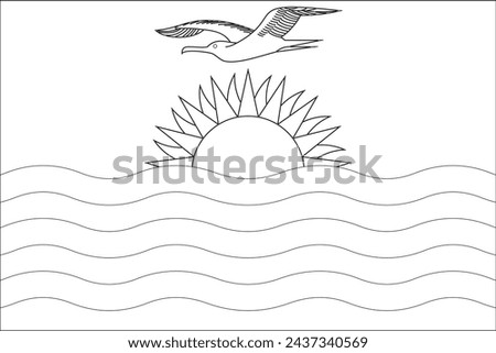 Kiribati flag - thin black vector outline wireframe isolated on white background. Ready for colouring.