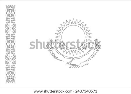Kazakhstan flag - thin black vector outline wireframe isolated on white background. Ready for colouring.