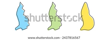 Liechtenstein country black outline and colored country silhouettes in three different levels of smoothness. Simplified maps. Vector icons isolated on white background.