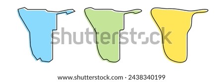 Namibia country black outline and colored country silhouettes in three different levels of smoothness. Simplified maps. Vector icons isolated on white background.