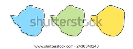 Zimbabwe country black outline and colored country silhouettes in three different levels of smoothness. Simplified maps. Vector icons isolated on white background.
