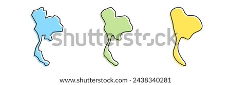 Thailand country black outline and colored country silhouettes in three different levels of smoothness. Simplified maps. Vector icons isolated on white background.