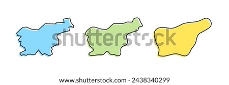 Slovenia country black outline and colored country silhouettes in three different levels of smoothness. Simplified maps. Vector icons isolated on white background.