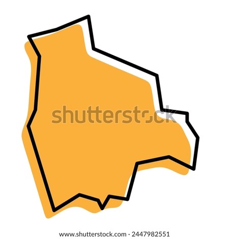 Bolivia country simplified map. Orange silhouette with thick black sharp contour outline isolated on white background. Simple vector icon