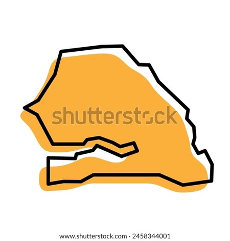 Senegal country simplified map. Orange silhouette with thick black sharp contour outline isolated on white background. Simple vector icon