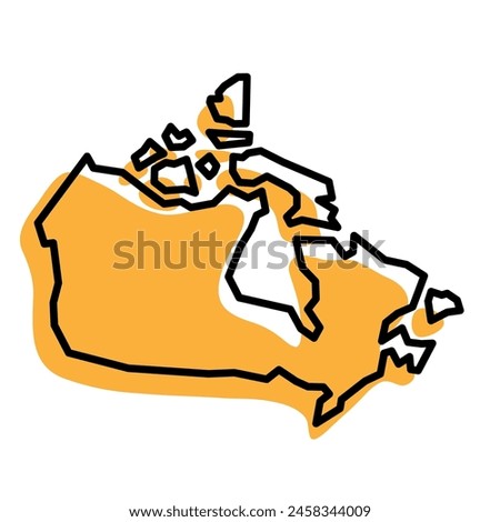 Canada country simplified map. Orange silhouette with thick black sharp contour outline isolated on white background. Simple vector icon