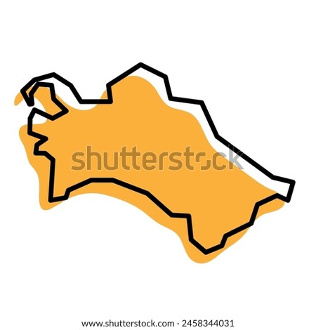 Turkmenistan country simplified map. Orange silhouette with thick black sharp contour outline isolated on white background. Simple vector icon