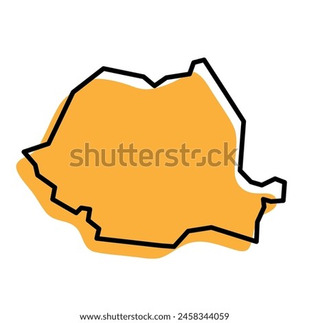 Romania country simplified map. Orange silhouette with thick black sharp contour outline isolated on white background. Simple vector icon